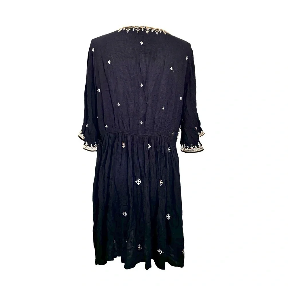 Free People Shyannez  Black Sheer Long Sleeve Western Mini Dress Size XL